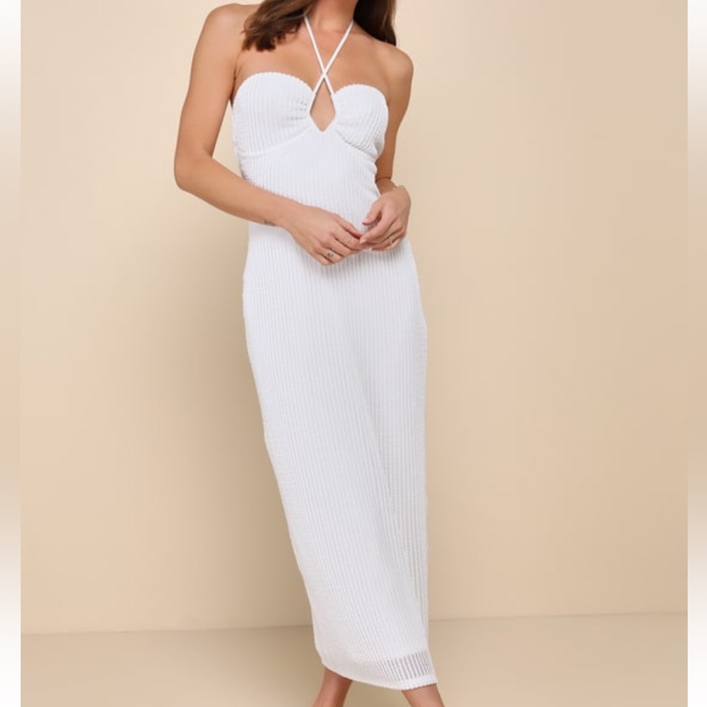 Ribbed white midi dress